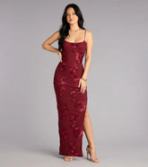 Leona Floral Mesh High Slit Column Dress