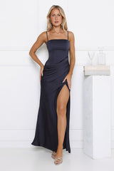 Radiant Rendezvous Satin Maxi Dress Navy
